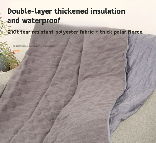 2-in-1 Winter Camping Warmth Kit with Carry Bag:  210 * 75cm Beige Portable Waterproof Warm Sleeping Bag and 200 * 140cm Large Black Double Layer Waterproof Fleece Camping Blanket for Hiking Travel Indoor Outdoor Use
