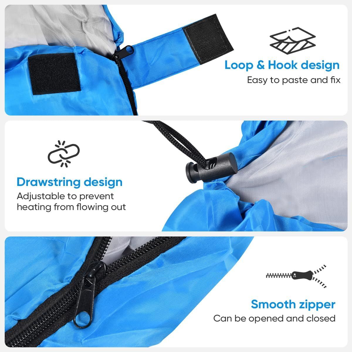 2-in-1 Winter Camping Warmth Kit with Carry Bag:  210 * 75cm Navy Blue Portable Waterproof Warm Sleeping Bag and 200 * 140cm Large Black Double Layer Waterproof Fleece Camping Blanket for Hiking Travel Indoor Outdoor Use