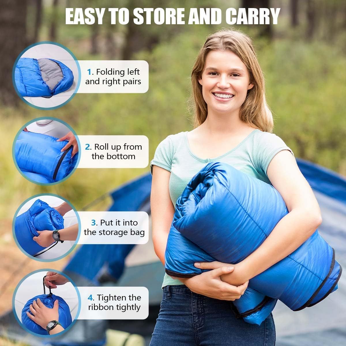 210 x 75cm Navy Blue Portable Envelope Camping Sleeping Bag 1.3kg Thickened Warm Sleeping Bag with Carry Bag, Convertible Blanket Design & 4 Seasons Cold Weather or Warm for Hiking Travel Indoor Outdoor Use