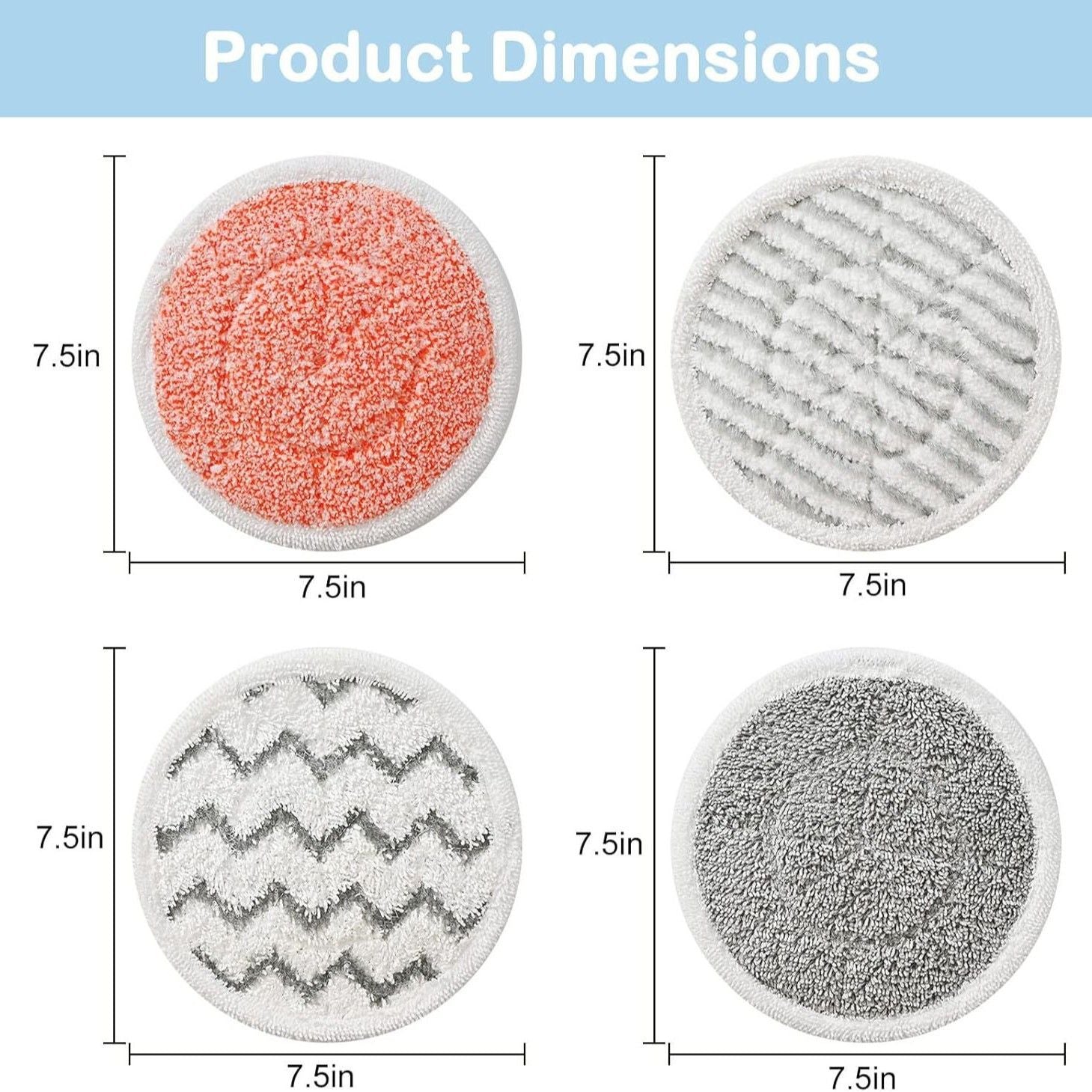Style 1 Shark Steam Dual-Head Mop Replacement Pads 8 Pack - 7.5 Inch Reusable Round Microfiber Scrubbing Pads Compatible with Shark S7000, S7201, S8001, S8201, S7001, S7000AMZ, S7001TGT, S7005, S7020
