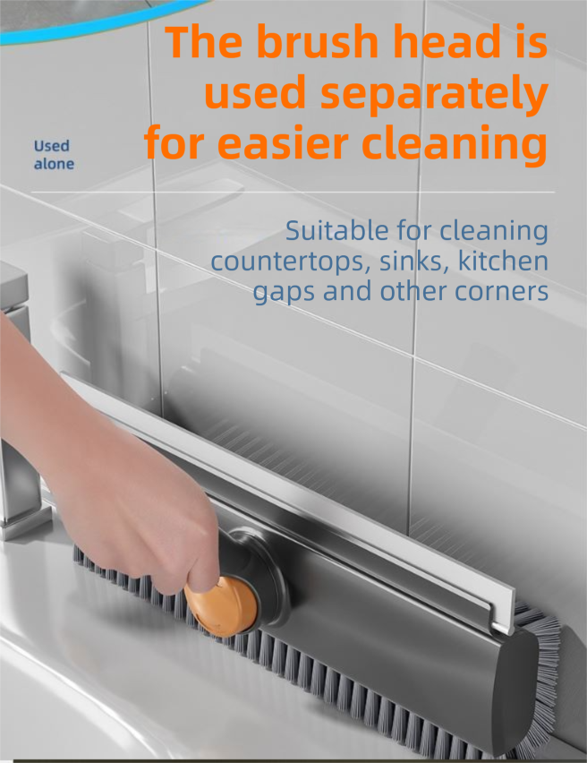 2-Piece Deep Cleaning Floor Brush and Mini Detail Gap Brush Set for Large Surfaces & Tight Gaps – Grey White Heavy Duty 360° Rotating V-Shaped Floor Scrubber with Silicone Squeegee and 134CM Telescopic Handle for Outdoor & Indoor Use