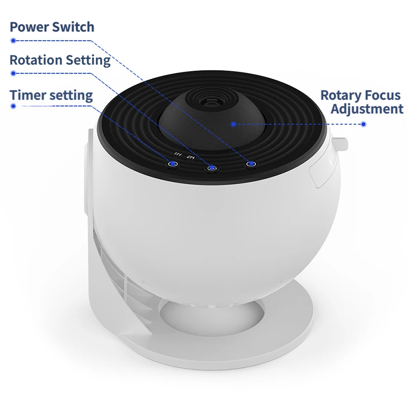 White USB Powered Galaxy Star Projector and Earth Globe Night Light with 12 HD Space Films, 1H / 2H Timer, Nebula Dynamic Rotation Effect & Adjustable Focus for Bedroom Home Decor