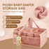 White Large Capacity Plush Baby Diaper Caddy Storage Tote, Foldable Nursery Organizer Bag and Mommy Handbag with Muti Pockets, 4 Adjustable Dividers and Teddy Charm for Travel & Home Use (15.3 x 10.6 x 7")