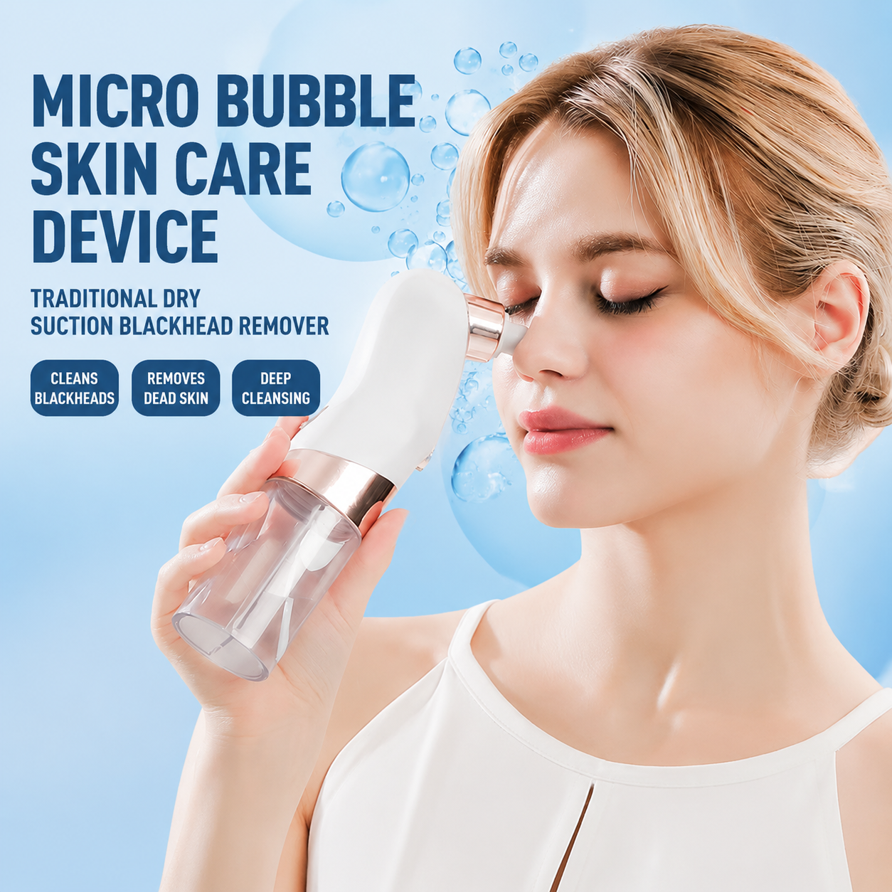 Microbubble Oxygen Hydration Facial Pore Cleanser and Blue Silicone Scalp Massage Scrubber Set with Waste Separation Design, 3 Level Vacumn Suction and 6 Replaceable Heads - Full Body Care Routine for Face Pore Cleaning and Scalp Massage