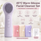 Purple 45°C Constant Heating Silicone Facial Cleansing Brush and 3pcs 8-Layer Fine Foaming Nets Set - Electric Sonic Face Scrubber with Dual-Sided Cleaning Surface & 3-Speed Vibration Massage, IPX7 Waterproof Skincare Absorption and Massage Device