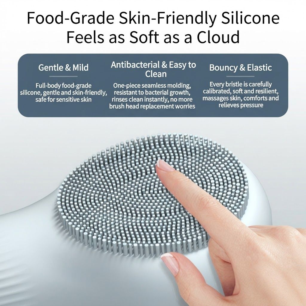 Blue 45°C Constant Heating Silicone Facial Cleansing Brush and 3pcs 8-Layer Fine Foaming Nets Set - Electric Sonic Face Scrubber with Dual-Sided Cleaning Surface & 3-Speed Vibration Massage, IPX7 Waterproof Skincare Absorption and Massage Device