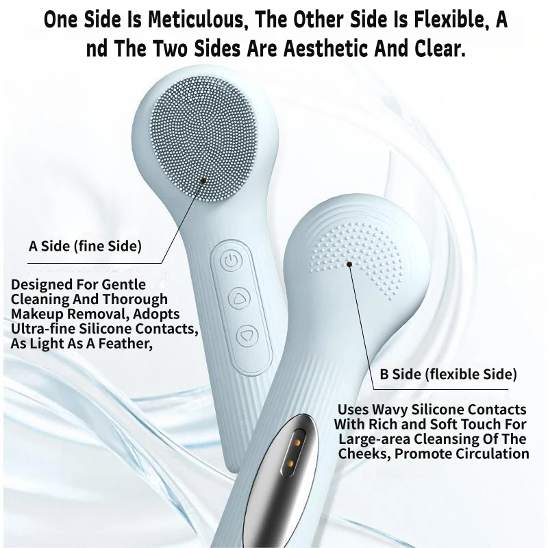 Beige 45°C Constant Heating Silicone Facial Cleansing Brush and 3pcs 8-Layer Fine Foaming Nets Set - Electric Sonic Face Scrubber with Dual-Sided Cleaning Surface & 3-Speed Vibration Massage, IPX7 Waterproof Skincare Absorption and Massage Device