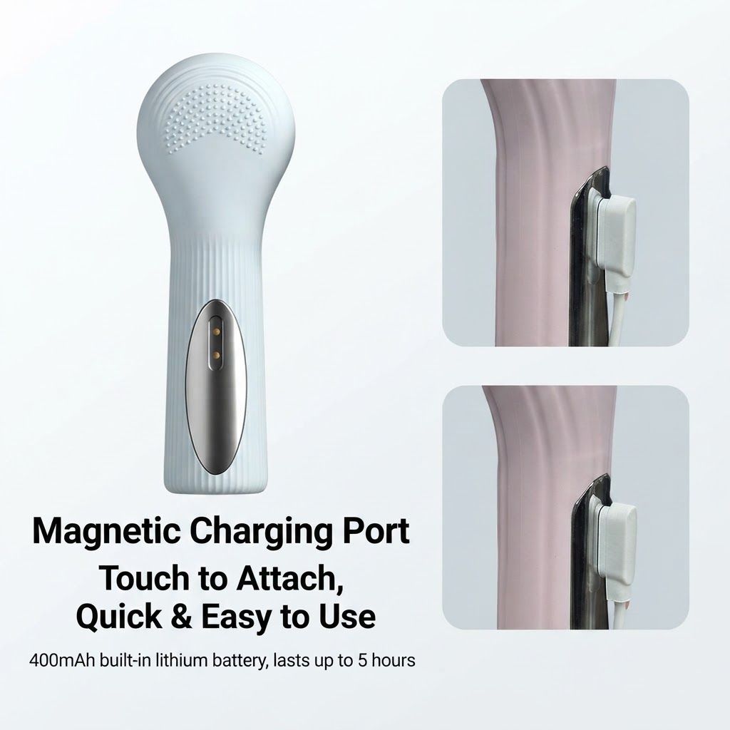 Beige 45°C Constant Heating Silicone Facial Cleansing Brush and 3pcs 8-Layer Fine Foaming Nets Set - Electric Sonic Face Scrubber with Dual-Sided Cleaning Surface & 3-Speed Vibration Massage, IPX7 Waterproof Skincare Absorption and Massage Device