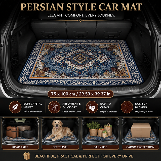 Car Boot Mat 75 x 100cm Persian Floral Style 3 Crystal Velvet Non Slip Liner