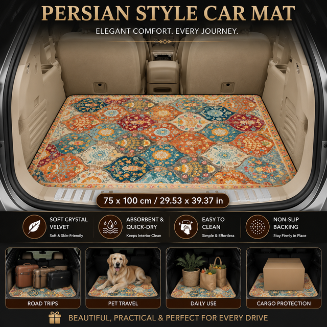 Style 4 Soft Crystal Velvet Waterproof Car Trunk Mat – 75×100cm Retro Floral Persian Cargo Liner with Non Slip Backing, Water Absorbent Quick Dry and Easy to Clean, Universal Auto Protector