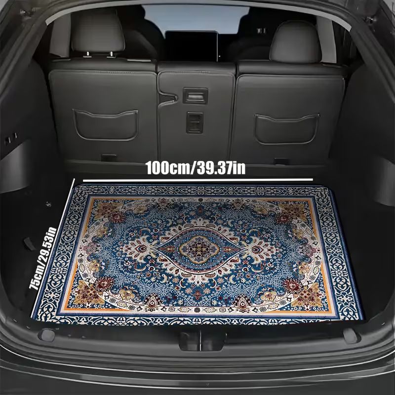 Style 4 Soft Crystal Velvet Waterproof Car Trunk Mat – 75×100cm Retro Floral Persian Cargo Liner with Non Slip Backing, Water Absorbent Quick Dry and Easy to Clean, Universal Auto Protector