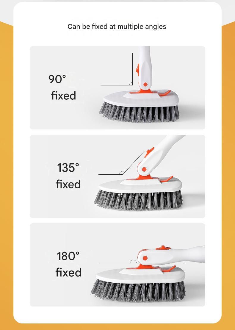 5-piece(Three-section pole+stiff brush+ base plate+fiber cloth+scouring pad) Long Handle Bathroom Floor Scrub Brush  - 180° Rotating Angle, Stainless Steel Pole, Corner Cleaning Design for Tiles, Grout, Bathtub, Shower - Heavy Duty Cleaning Tool