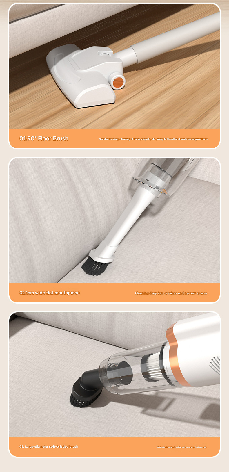 White Cordless Handheld Vacuum Cleaner - 8500Pa Powerful Suction, 700mL Dust Cup, USB Rechargeable with 2000mAh Battery, 3 Brush Heads, 2 Extension Rods, Lightweight Stick Vacuum for Home, Car, Pet Hair, Carpet and Hardwood Floor Cleaning