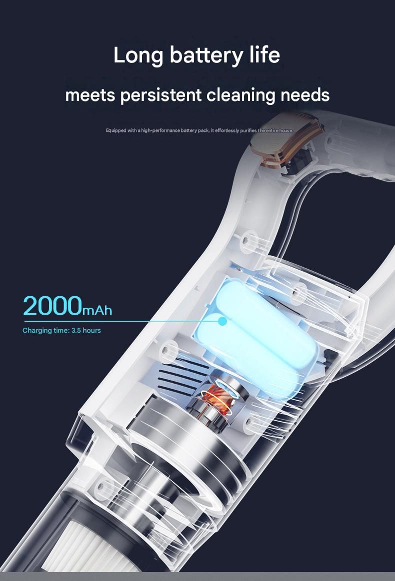 White Cordless Handheld Vacuum Cleaner - 8500Pa Powerful Suction, 700mL Dust Cup, USB Rechargeable with 2000mAh Battery, 3 Brush Heads, 2 Extension Rods, Lightweight Stick Vacuum for Home, Car, Pet Hair, Carpet and Hardwood Floor Cleaning