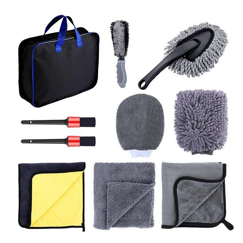 10 Piece Car Cleaning Kit  Set - Microfibre Car Wash Accessories Dust Duster Wheel Brush Detailing Brushes Cleaning Mitt Drying Towel for Vehicle Interior and Exterior Care