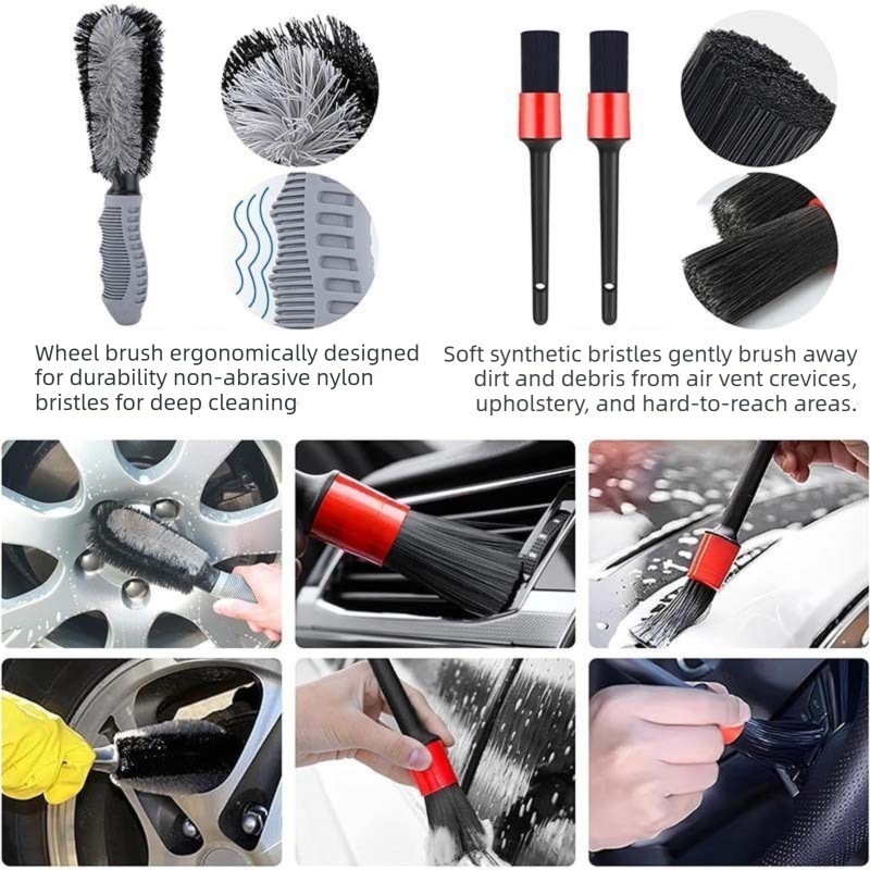 10 Piece Car Cleaning Kit  Set - Microfibre Car Wash Accessories Dust Duster Wheel Brush Detailing Brushes Cleaning Mitt Drying Towel for Vehicle Interior and Exterior Care