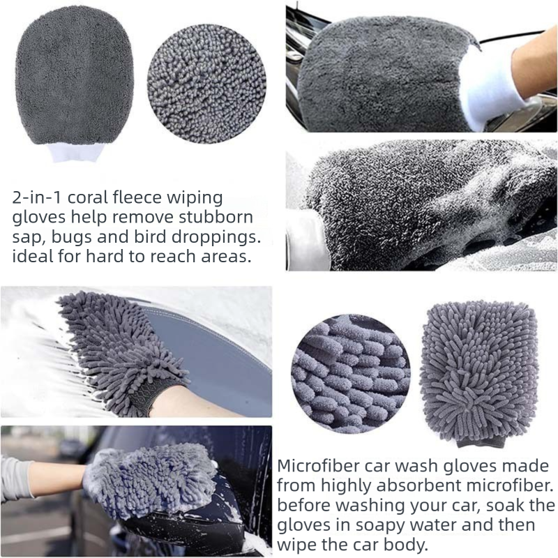 11-Piece Car Wash and Detailing Kit - 9L Blue Collapsible Oxford Fabric Bucket, Microfiber Towels, Wax Brushes, Dust Mitts for Vehicle Cleaning and Outdoor Use