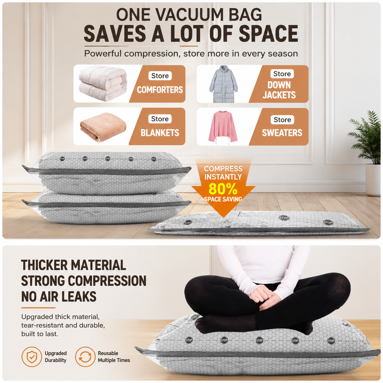 Portable Cordless Handheld Vacuum Cleaner & 9-piece Vacuum Storage Bag Set, 4-in-1 Air Duster, Vacuum Pump and Suction Cleaner with Reusable Compression Bags for Home and Travel