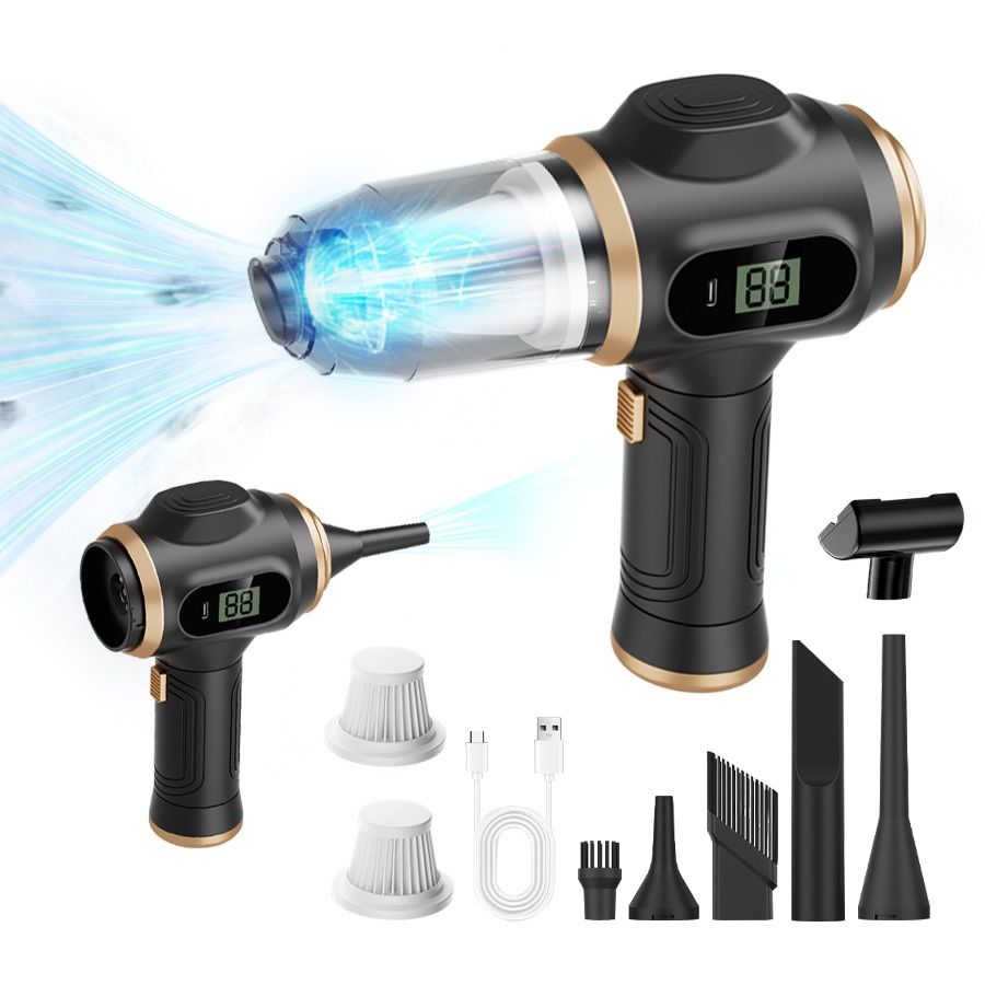 8-piece Black Handheld Cordless Vacuum Cleaner & Air Duster 2-in-1(2 x 2000mAh), Portable Car and Home Cleaning Vacuum with Digital Display