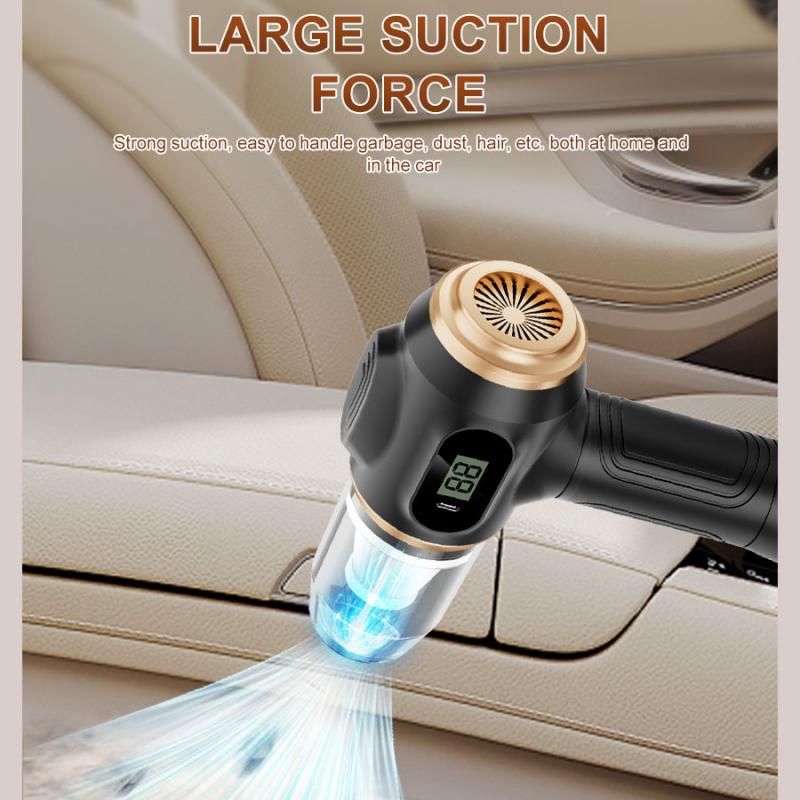 8-piece Black Handheld Cordless Vacuum Cleaner & Air Duster 2-in-1(2 x 2000mAh), Portable Car and Home Cleaning Vacuum with Digital Display