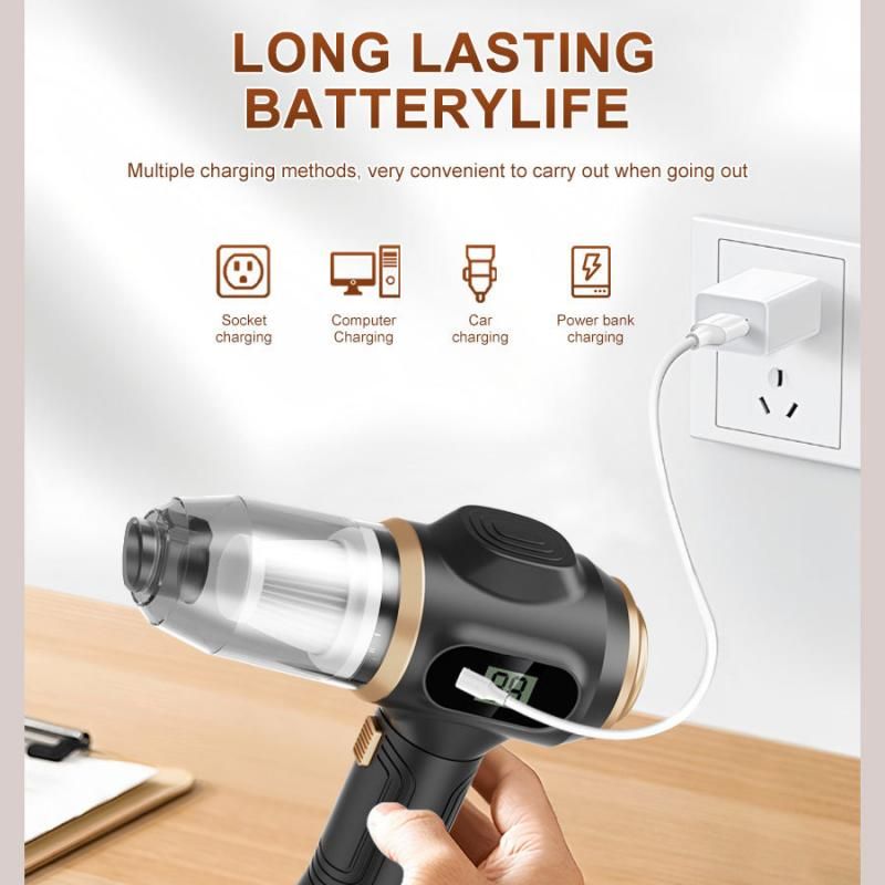 8-piece Black Handheld Cordless Vacuum Cleaner & Air Duster 2-in-1(2 x 2000mAh), Portable Car and Home Cleaning Vacuum with Digital Display