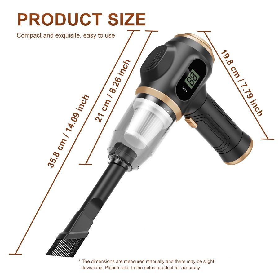 8-piece Black Handheld Cordless Vacuum Cleaner & Air Duster 2-in-1(2 x 2000mAh), Portable Car and Home Cleaning Vacuum with Digital Display