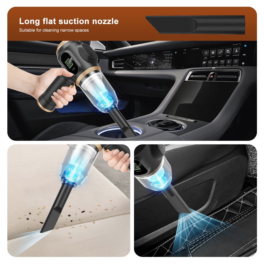 8-piece  Black Handheld Cordless Vacuum Cleaner & Air Duster 2-in-1(2 x 1500mAh), Portable Car and Home Cleaning Vacuum with Digital Display