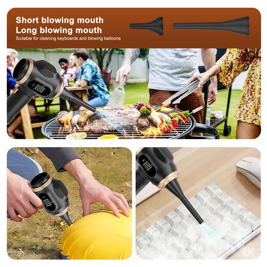 8-piece  Black Handheld Cordless Vacuum Cleaner & Air Duster 2-in-1(2 x 1500mAh), Portable Car and Home Cleaning Vacuum with Digital Display