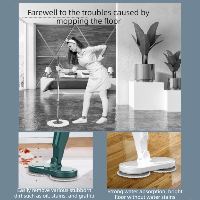 S5 White  Cordless Electric Spin Mop with Spray Function USB Rechargeable Floor Cleaner - Dual Rotating Mop Heads, Wet and Dry Cleaning, Lightweight Home Cleaning Solution for Hard Floors