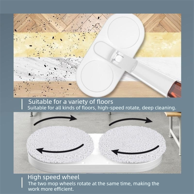 S5 White  Cordless Electric Spin Mop with Spray Function USB Rechargeable Floor Cleaner - Dual Rotating Mop Heads, Wet and Dry Cleaning, Lightweight Home Cleaning Solution for Hard Floors