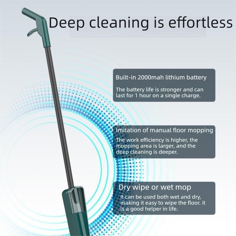 S5 Green  Cordless Electric Spin Mop with Spray Function USB Rechargeable Floor Cleaner - Dual Rotating Mop Heads, Wet and Dry Cleaning, Lightweight Home Cleaning Solution for Hard Floors
