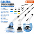 White 9 piece replaceable cleaning brush heads Electric Spin Scrubber with Extendable Handle - Cordless Rechargeable Cleaning Brush for Kitchen, Bathroom and Floors - IPX6 Waterproof, 2-Speed Motor, Long Battery Life