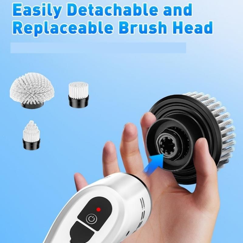 White 9 piece replaceable cleaning brush heads Electric Spin Scrubber with Extendable Handle - Cordless Rechargeable Cleaning Brush for Kitchen, Bathroom and Floors - IPX6 Waterproof, 2-Speed Motor, Long Battery Life