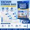 12-piece Vacuum Storage Bags Set(4 medium, 4 large, 3 extra large, 1 hand pump)- Heavy Duty Space Saving Compression Bags for Clothes Quilts Bedding Moisture Proof Wardrobe Organisation Travel Storage Reusable Durable Seal