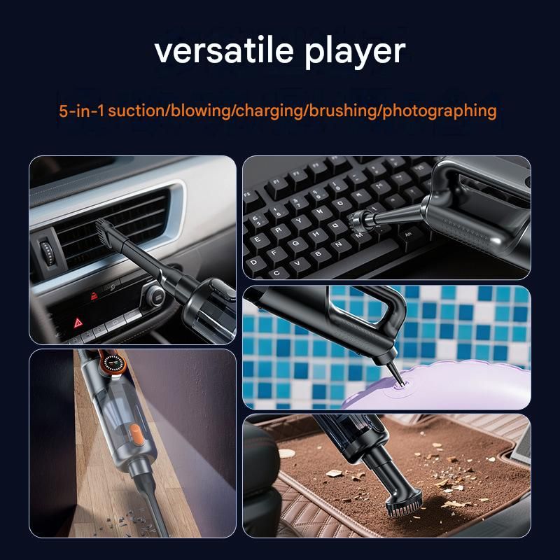 Black and Grey Cordless Handheld Vacuum Cleaner 17000Pa High Suction Portable Rechargeable 5 in 1 Car Home Cleaning Device Multi Function Dust Removal Tool Lightweight Easy Clean ECO MAX Modes