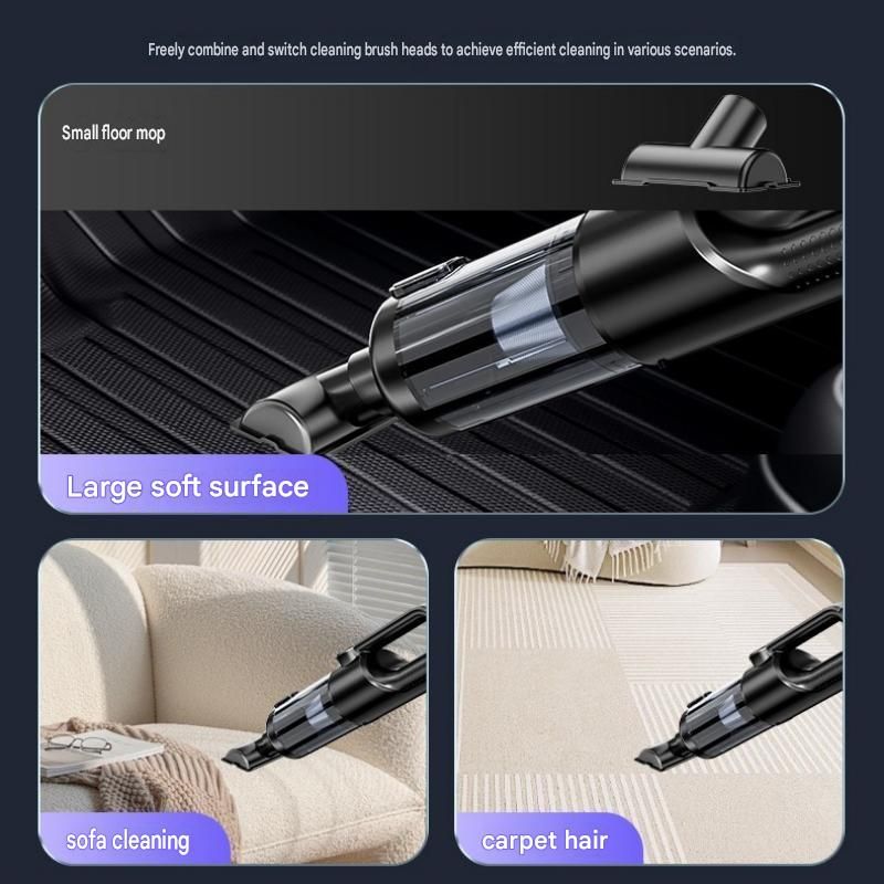 Black and Grey Cordless Handheld Vacuum Cleaner 17000Pa High Suction Portable Rechargeable 5 in 1 Car Home Cleaning Device Multi Function Dust Removal Tool Lightweight Easy Clean ECO MAX Modes