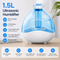 Blue 1.5L Ultrasonic Humidifier with 360° Rotating Mist Nozzle, Quiet Aroma Diffuser & 7-Color Night Light, ABS Desktop Air Moisturizer for Bedroom, Office & Home