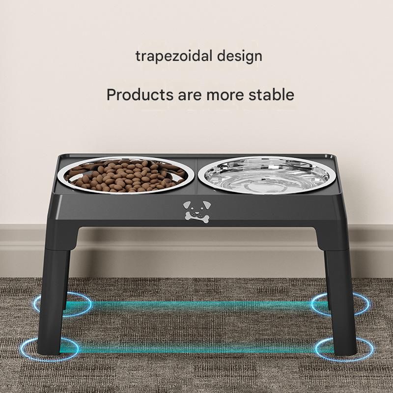 Black Adjustable Elevated Dog Bowl Stand with Stainless Steel Double Bowls, Foldable Raised Pet Feeding Station for Medium & Large Dogs, Anti-Slip Height Adjustable Food and Water Feeder