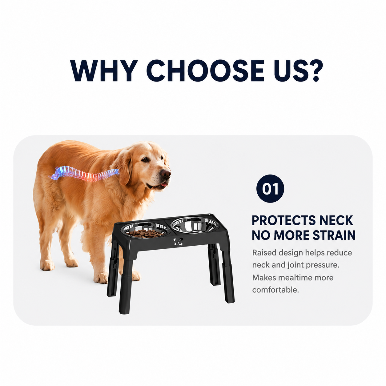 Black Adjustable Elevated Dog Bowl Stand with Stainless Steel Double Bowls, Foldable Raised Pet Feeding Station for Medium & Large Dogs, Anti-Slip Height Adjustable Food and Water Feeder