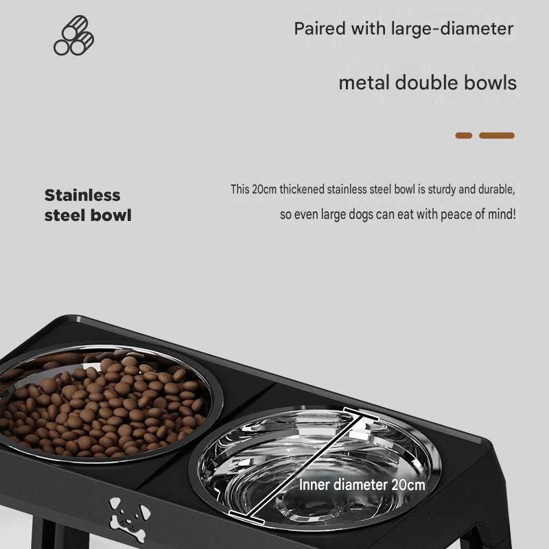 Black Adjustable Elevated Dog Bowl Stand with Stainless Steel Double Bowls, Foldable Raised Pet Feeding Station for Medium & Large Dogs, Anti-Slip Height Adjustable Food and Water Feeder
