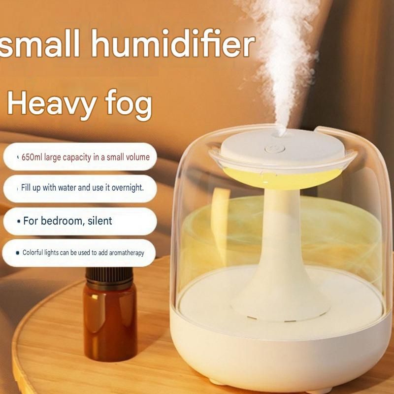 White 650ML USB Mini Humidifier with Aromatherapy Function, Cool Mist Air Humidifier for Bedroom, Home Office, Quiet Large Mist Output Diffuser with Night Light