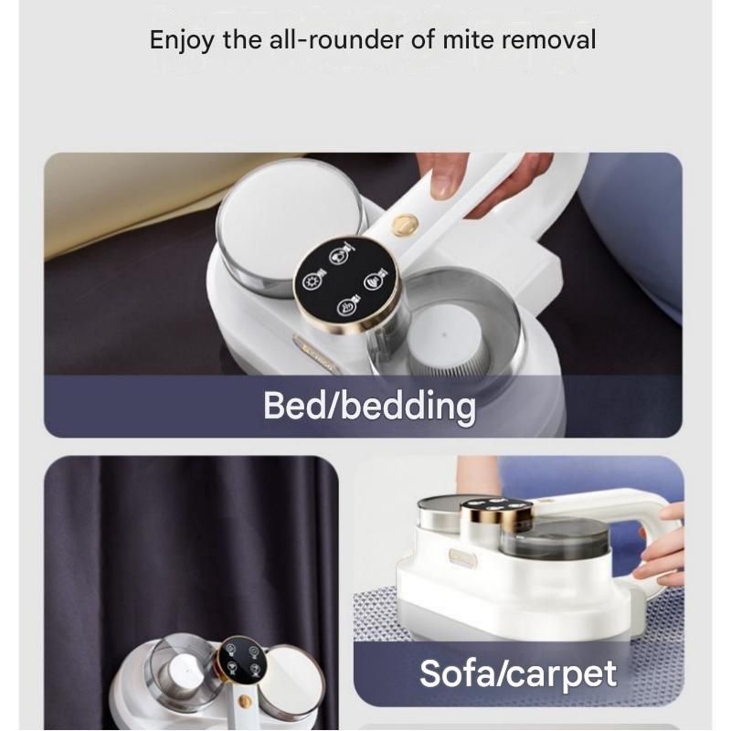 White Handheld Cordless Dust Mite Vacuum Cleaner LED Sanitizing Mattress Cleaner Dual Cup Separation Strong Suction 9000Pa Anti Allergen Home Winter Deep Cleaning Clean Portable