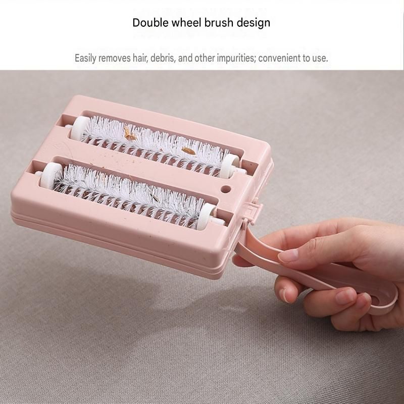 Blue Double Roller Cleaning Brush - PP Material, Sealed Dustpan Design with Detachable Rollers - Lightweight Carpet Sofa Bed Sweeper for Pet Hair and Crumbs