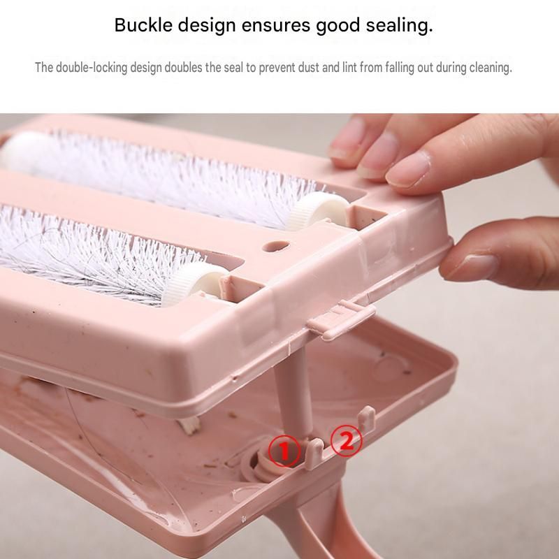 Purple Double Roller Cleaning Brush - PP Material, Sealed Dustpan Design with Detachable Rollers - Lightweight Carpet Sofa Bed Sweeper for Pet Hair and Crumbs