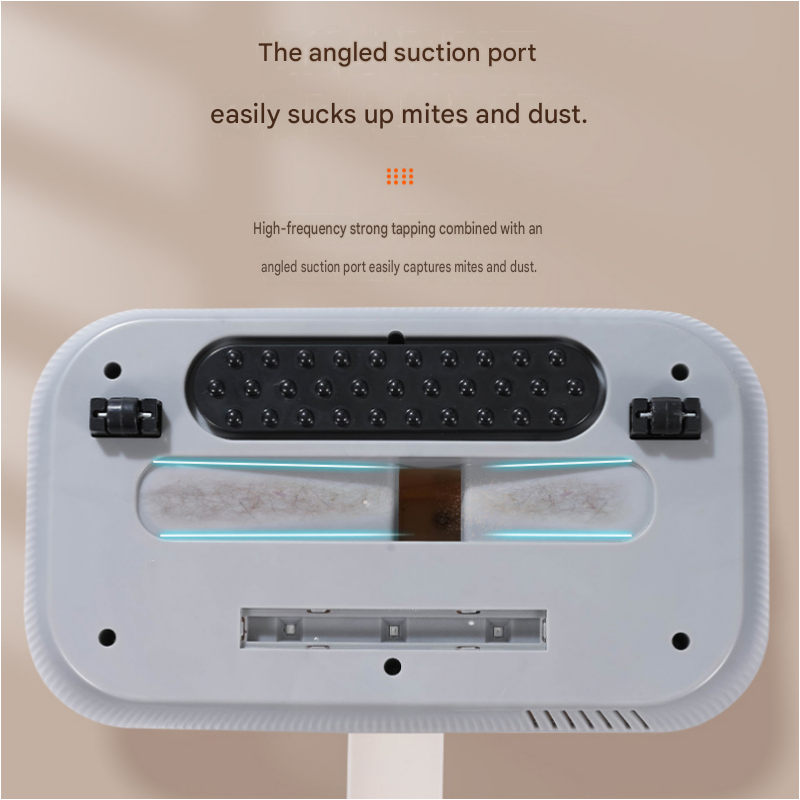 White Wireless Handheld Mite Remover Vacuum - Dual Cup Strong Suction UV Sterilization High Frequency Tapping Portable Bed Sofa Cleaner for Home