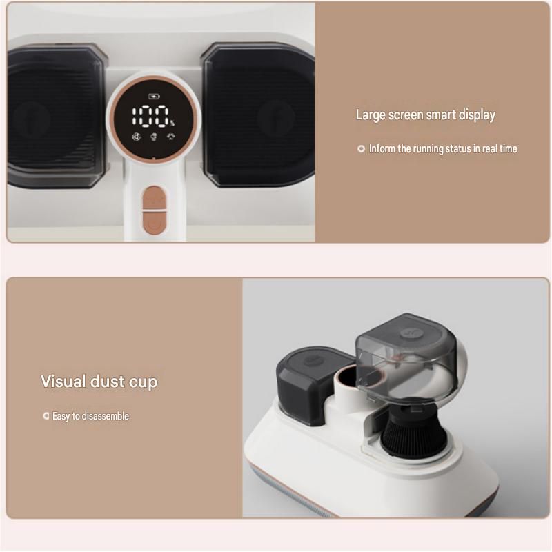 White Wireless Handheld Mite Remover Vacuum - Dual Cup Strong Suction UV Sterilization High Frequency Tapping Portable Bed Sofa Cleaner for Home