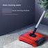 Red Manual Carpet Sweeper with Triple Roller Brushes - Non-Electric Push Broom for Pet Hair, Lightweight Floor Cleaner with Detachable Handle and Large Dustbin