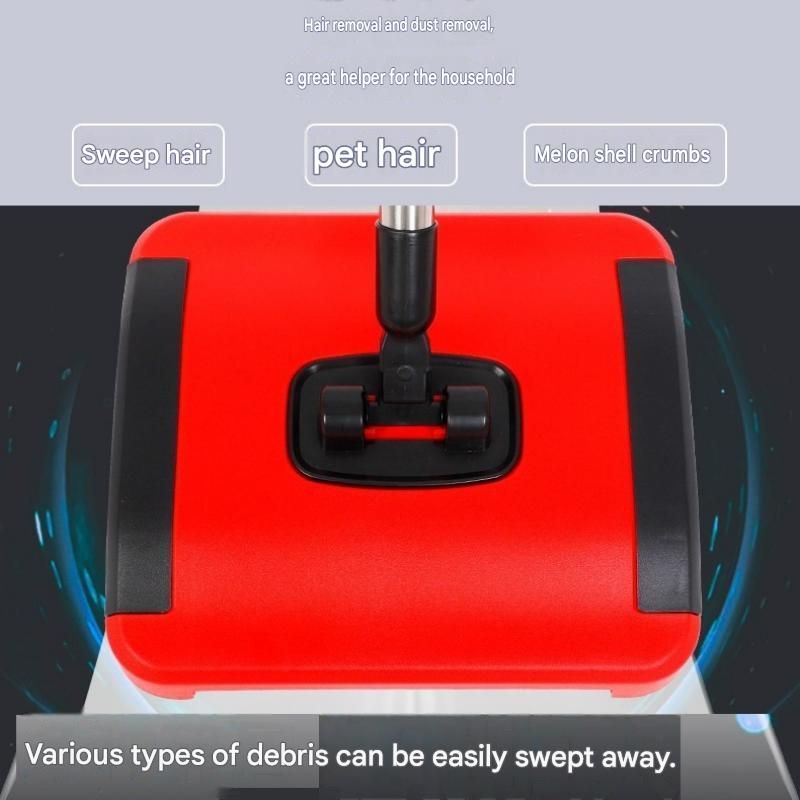 White Wireless Handheld Mite Remover and Red Manual Carpet Sweeper Combo - Dual Cup Strong Suction UV Sterilization High Frequency Tapping Portable Bed Sofa Cleaner with Triple Roller Brush carpet Push Broom for Pet Hair and small fragments