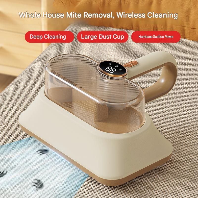 White Cordless UV-C Mite Remover Vacuum - 400ml Dust Cup, High-Frequency Tapping, Ergonomic Handle, Deep Cleaning for Bedding carpet Sofa Pet Hair