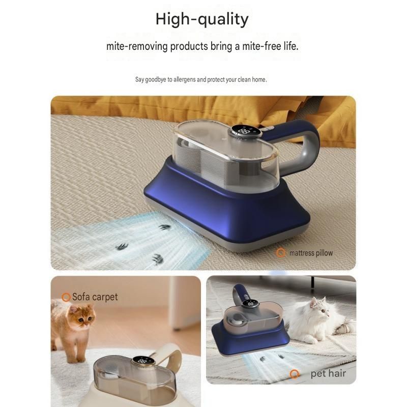 Blue Cordless UV-C Mite Remover Vacuum - 400ml Dust Cup, High-Frequency Tapping, Ergonomic Handle, Deep Cleaning for Bedding carpet Sofa Pet Hair